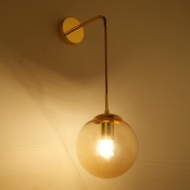 Industrial Hanging Wall Sconce with 7.09''W Globe Glass Shade, Gold
