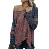 Color Block One Shoulder Ribbed Long Sleeve Pullover Sweater