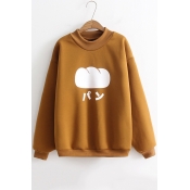 Japanese-Style Food Bread Printed Round Neck Dropped Shoulder Long Sleeve Pullover Sweatshirt