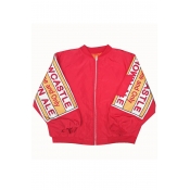 Hip-Hop Style Color Block Letter Print Stand-Up Collar Zipper Jacket