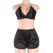 New Stylish Halter Neck Cropped Top Shorts Simple Plain Co-ords