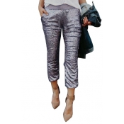 New Fashion Shimmering Sequined Elastic Waist Pencil Capris