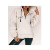 New Stylish Embroidery Letter Pattern Long Sleeve Zipper Hoodie Coat