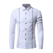 Men's Fashion Stand-up Collar Long Sleeves Stripes Button-Down Slim-Fit Shirt