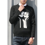 New Trendy Graphic Pattern Round Neck Long Sleeve Pullover Sweater
