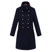 New Stylish Double Stand-Up Collar Long Sleeve Simple Plain Tunic Coat