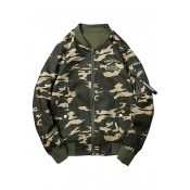 New Fashion Camouflage Pattern Stand-Up Collar Zip Placket Long Sleeve Baseball Coat