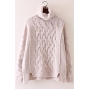 Chic Plain Spilt Side Long Sleeve Pullover Sweater
