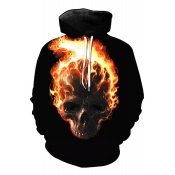 New Fashion Firing Flame Skull Print Long Sleeve Hoodie