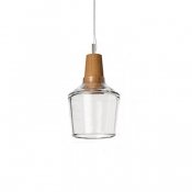 Industrial Single Light Pendant Light Wooden in Contemporary Style with Bottle Shade, Clear/Gray