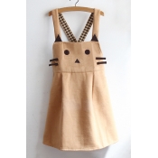 Cute Cartoon Cat Pattern Cross Strap Back Overall Dress