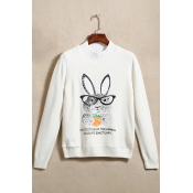 Chic Cartoon Rabbit Letter Print Long Sleeve Pullover Sweater