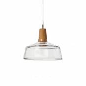 Industrial Single Light Pendant Light Wooden in Contemporary Style with Glass Shade, Clear/Gray
