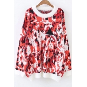 Stylish Color Block Print Long Sleeve Round Neck Pullover Sweater