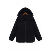 Winter's Warm Simple Plain Long Sleeve Zip Up Hooded Coat