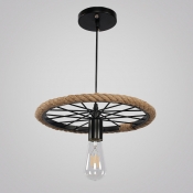 Industrial Pendant Light in Bare Bulb Style with Wheel, Black