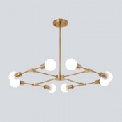 Industrial 8-Light Chandelier in Bare Bulb Style, Gold