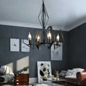 Industrial 4 Light Chandelier with Metal Frame in Black/White Finish