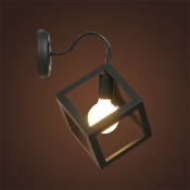Industrial Wall Sconce with Cube Metal Cage in Black Finish