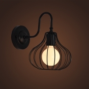 Industrial Wall Sconce with Pumpkin Metal Cage in Black/White
