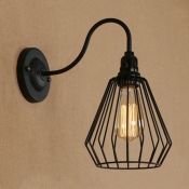Industrial Wall Sconce with Diamond Shape Metal Cage and Gooseneck Fixture Arm