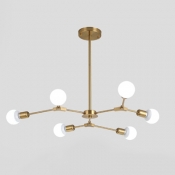 Industrial Chandelier with 6 Light in Open Bulb Style, Gold