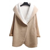 Elegant Over-Sized Hooded Fur Padded Knitted Long Sleeves Single-Breasted Warp Front Winter Coat