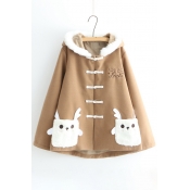 Cute Cartoon Letter Embroidered Long Sleeve Hooded Coat