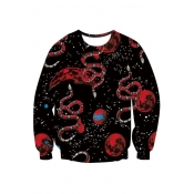 New Collection 3D Galaxy Snake Print Long Sleeve Round Neck Pullover Sweatshirt