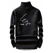 Men's Fashion Letter Printed High Neck Long Sleeve Leisure Pullover Sweater