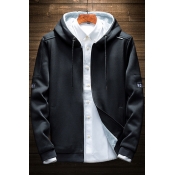 New Trendy Simple Plain Long Sleeve Hooded Zipper Coat
