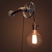 Industrial Wall Sconce with Wheel and Adjustable Hanging Cord, Bronze
