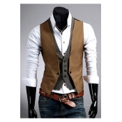 Gentlemanlike Color Block Sharp Cutting Button Down Layered Tiered Vest