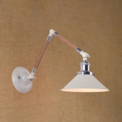 Industrial Adjustable Wall Sconce with 8.5''W Metal Shade and Rope Fixture Arm