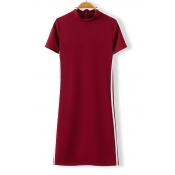 Stylish Collared Short Sleeve Striped Side Fit Mini Tee Dress