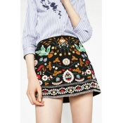 Peasant Ethic Floral Tropical Embroidered Zip-Side Mini A-line Skirt