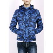 Chic Camouflage Print Long Sleeve Zipper Hooded Windproof Coat