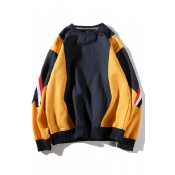 Fashionable Color Block Long Sleeves Round Neck Patchwork Over-Sized Pullover Sweatshirt