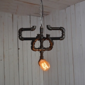 Industrial Retro Pendant Light in Open Bulb Style with Pipe Fixture, Black