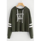 Chic Drink Letter Pattern Striped Long Sleeves Pullover Casual Hoodie