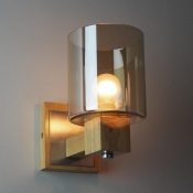 Industrial Wall Sconce with Cylinder Glass Shade and Wooden Canopy