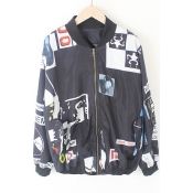 Fashion Letter Print Long Sleeve Stand-Up Collar Baseball Jacket for Couple