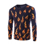 Trendy Fire Flame Pattern Round Neck Long Sleeves Pullover Sweater