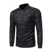 New Stylish Print Long Sleeve Zipper Stand-Up Collar Jacket
