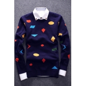 Fashion Geometric Pattern Round Neck Long Sleeve Leisure Pullover Sweater