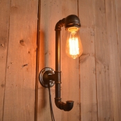 Industrial Pipe Wall Sconce in Bare Bulb Style, Bronze