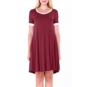 Simple Contrast Trim Round Neck Short Sleeve T-shirt Mini Dress