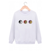Unique Tai Chi Symbol Pattern Round Neck Long Sleeves Pullover Sweatshirt