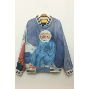 Fabulous Oil-Painting Old Man Printed Long Sleeves Button Down Loose Baseball Jacket