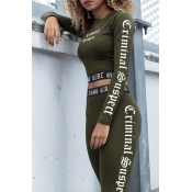 Stylish Letter Side Pattern Slim-Fit Cropped Tee with Elastic Waist Workout Pants